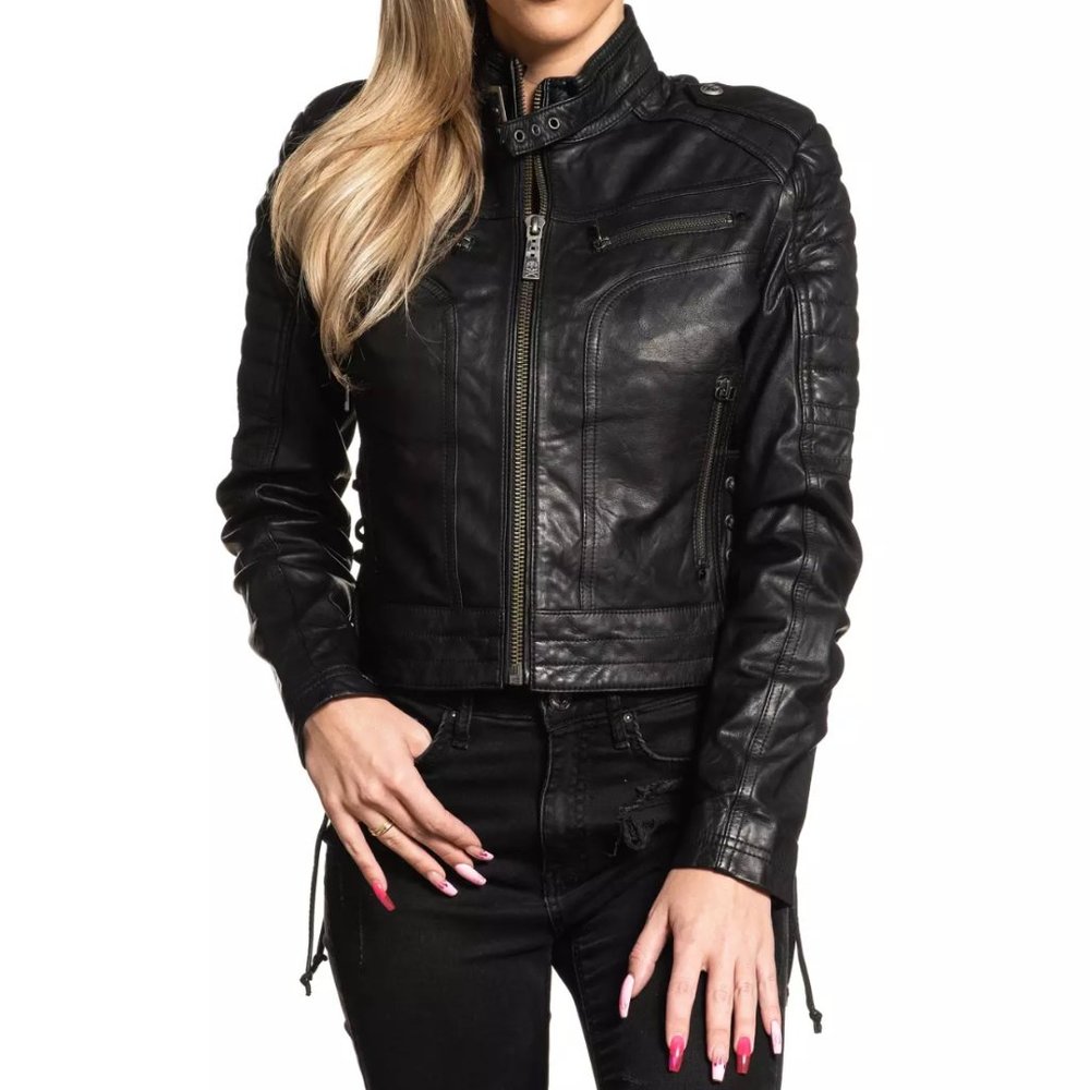 AFFLICTION Leather BLACKTAIL WOMEN'S JACKET Black